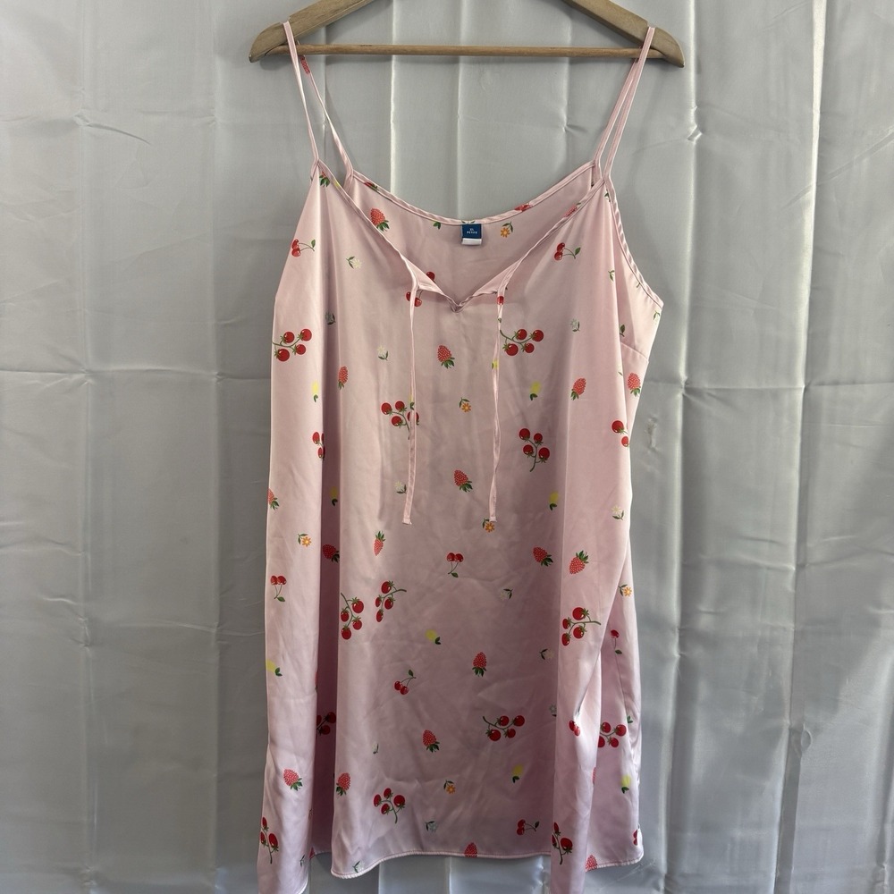 Old Navy Womens Satin Nightgown‎ Strappy Sexy Lingerie Pink Fruit XL Petites